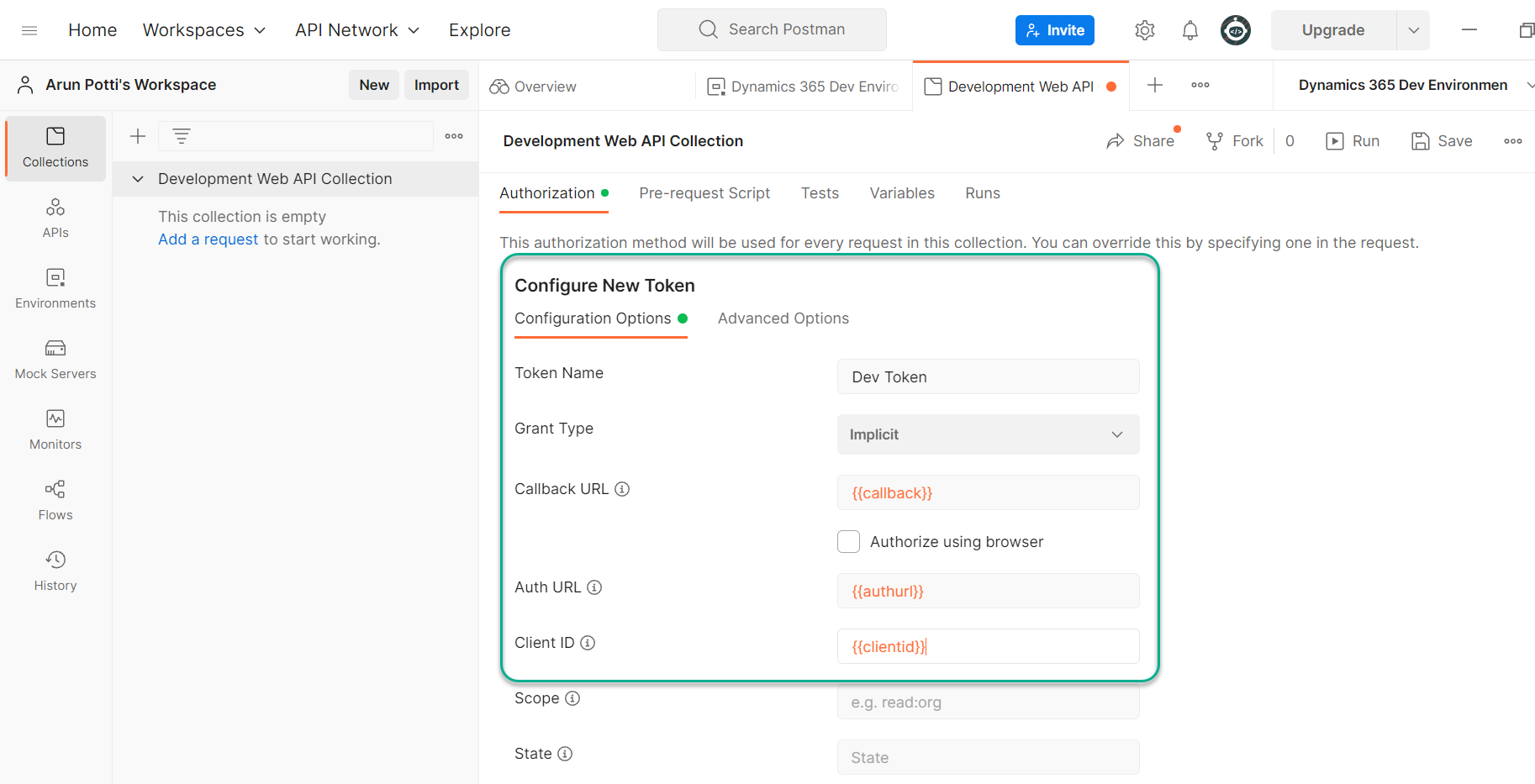 setup and connect to the Dataverse environment in Postman